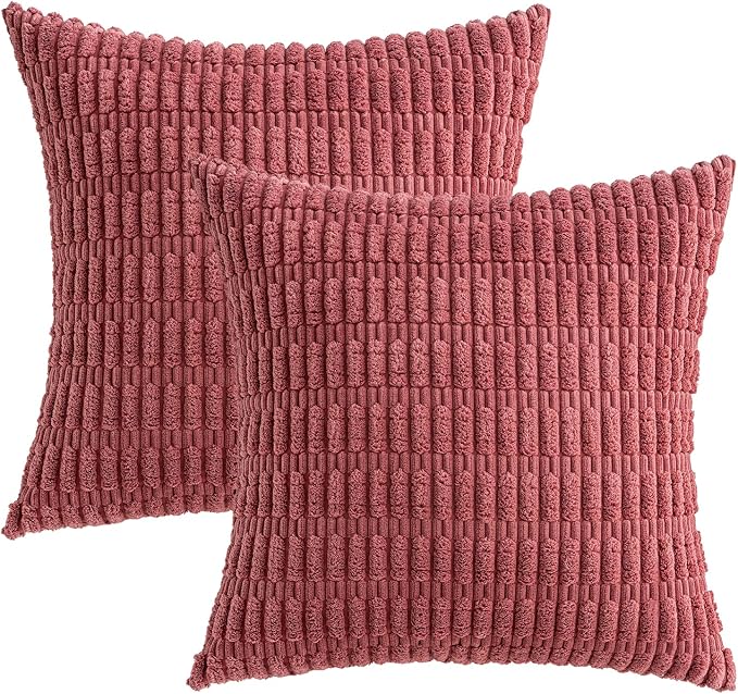 MIULEE Corduroy Decorative Throw Pillow Covers 16x16 Crimson Pack of 2 | Soft - Image 6