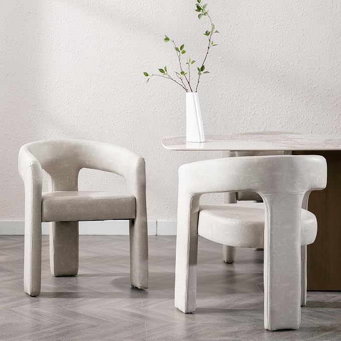 RIVOVA Modern Barrel Dining Chairs Set of 3, PU Leather Upholstered Accent Side - Image 7