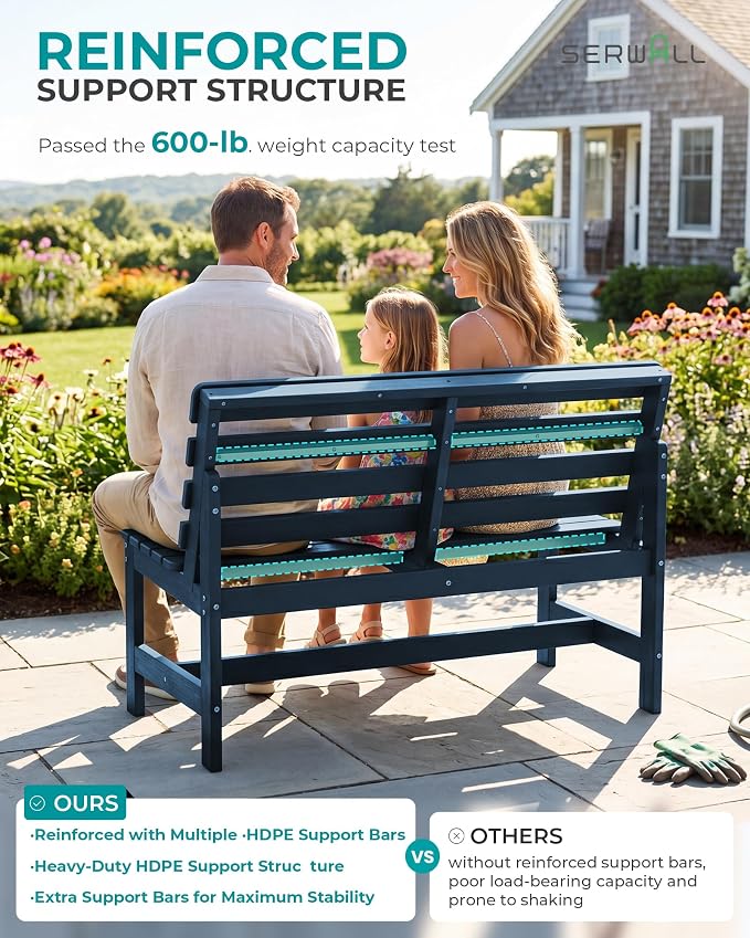 SERWALL Outdoor Bench, All Weather HDPE Outdoor Benches, 2-Person Armless Porch - Image 5