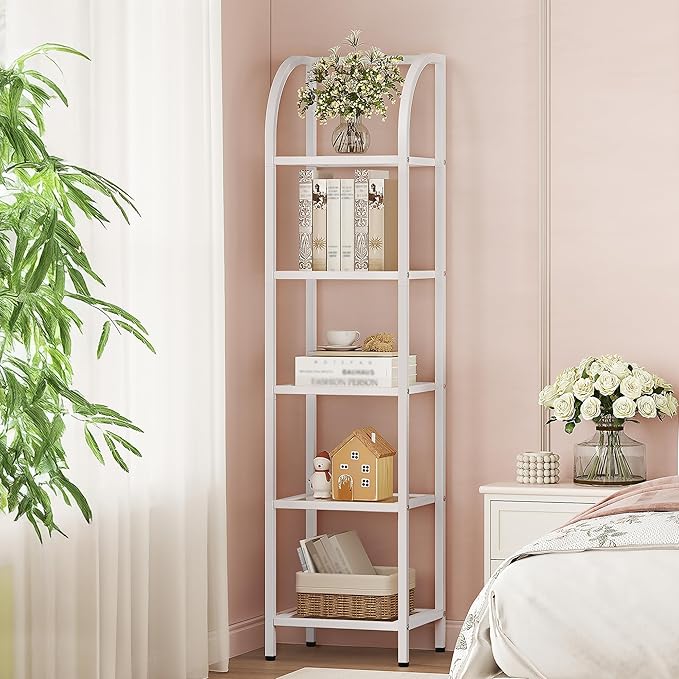 Hzuaneri Bookcase Bookshelf, Tempered Glass Arched Bookshelf by Hzuaneri