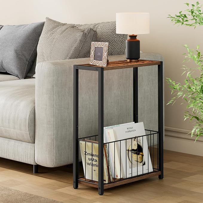 Homleke Narrow Side Table with Magazine Holder, Skinny End Table Perfect - Image 2