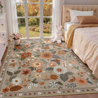 RELEANY Floral Washable 5x7 Area Rugs Brown/Brick | Flower Carpet Print Boho - Image 2