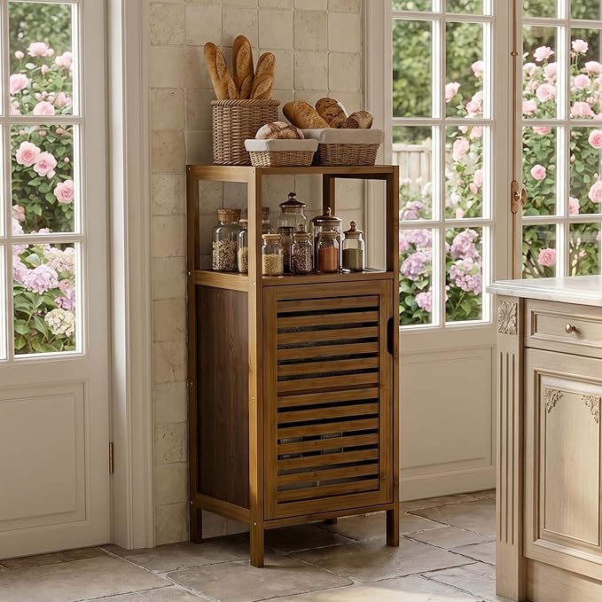 HITNET Bathroom Cabinet, Bamboo Floor Cabinet Free Standing, 4 Tier Sofa Side - Image 2