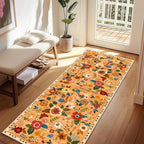 Floral Washable 2x8 Area Rugs Runner Entryway Hallway Yellow/Orange/Red | - Image 2
