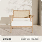 BELLEZE Mid Century Modern Rattan Chair Accent Natural Wood Armchair - Image 3
