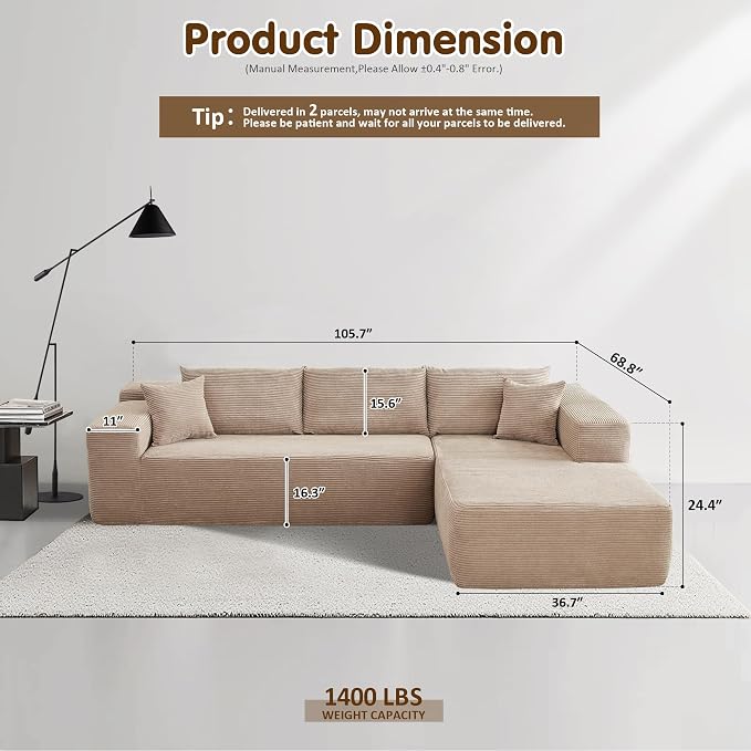 ovios 104" Cloud Boneless Couch - Image 2