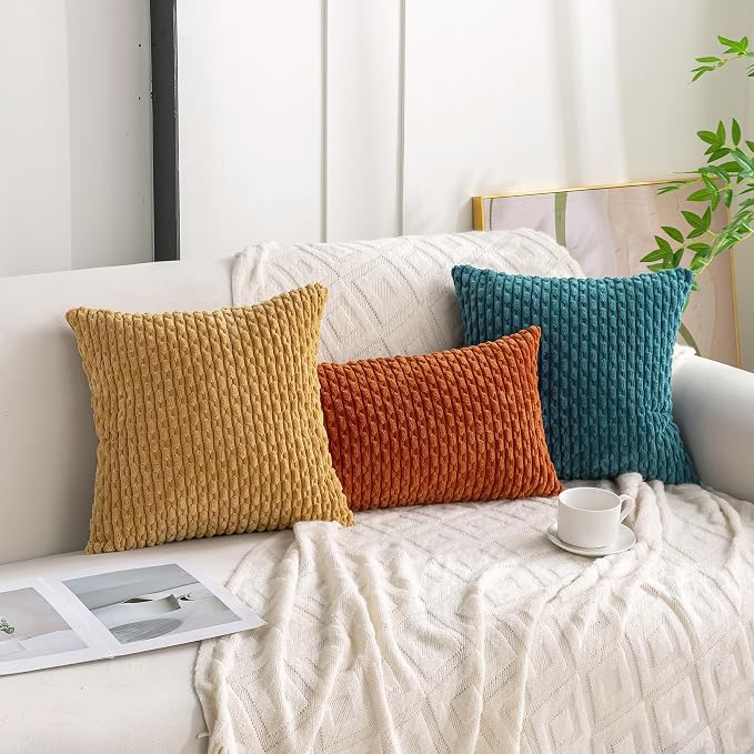 Set of 4 Teal Decorative Throw Pillow Covers 18x18 Inch Corduroy Pillow Covers - Image 3