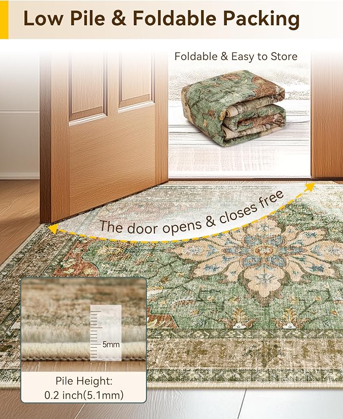 RELEANY Washable Area Rug, Square 10'x10', Brick/Brown/Green | Non-Slip - Image 3