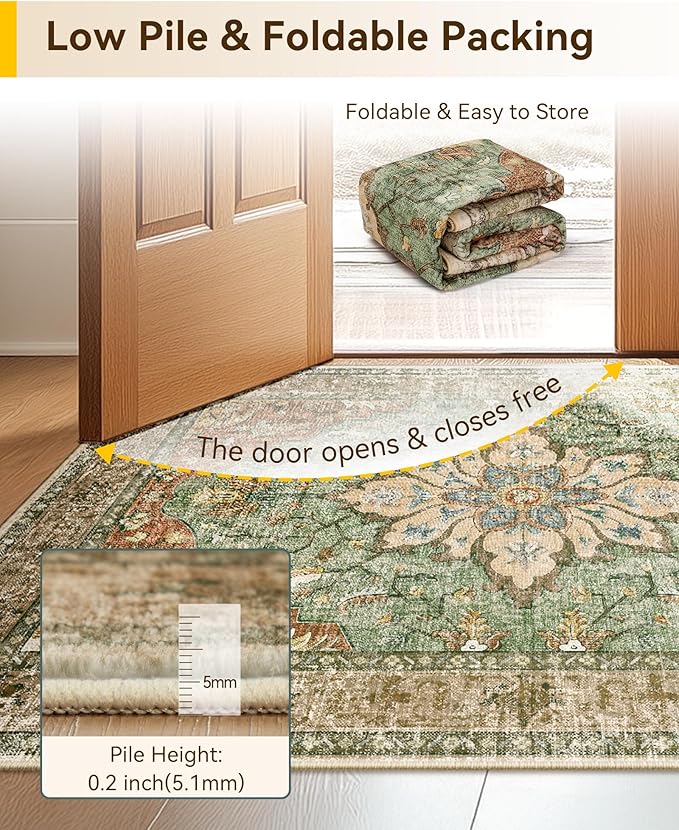 RELEANY Washable Area Rug, Brick/Brown/Green | Non-Slip, Water Repellent - Image 4