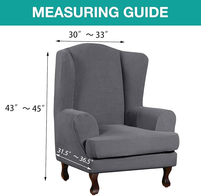 Turquoize Wingback Chair Covers 2 Piece Wing Chair Slipcover Stretch Slipcovers - Image 5