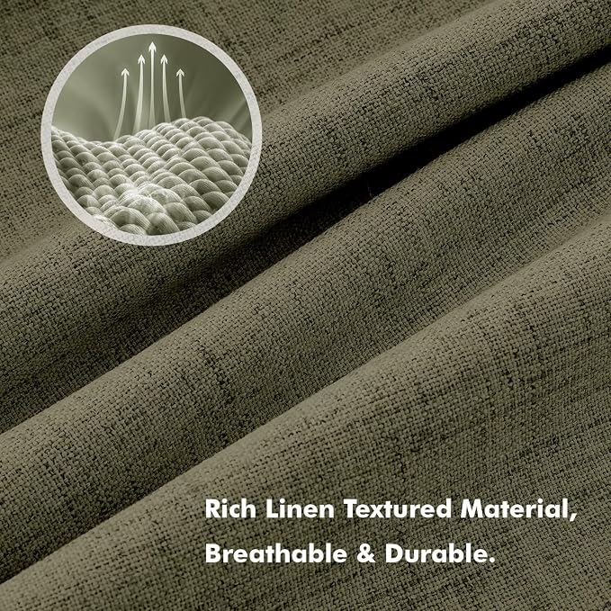 MIULEE 100% Blackout Linen Curtains 42 x 84 Inch Light Olive Green 2 Panels | - Image 3
