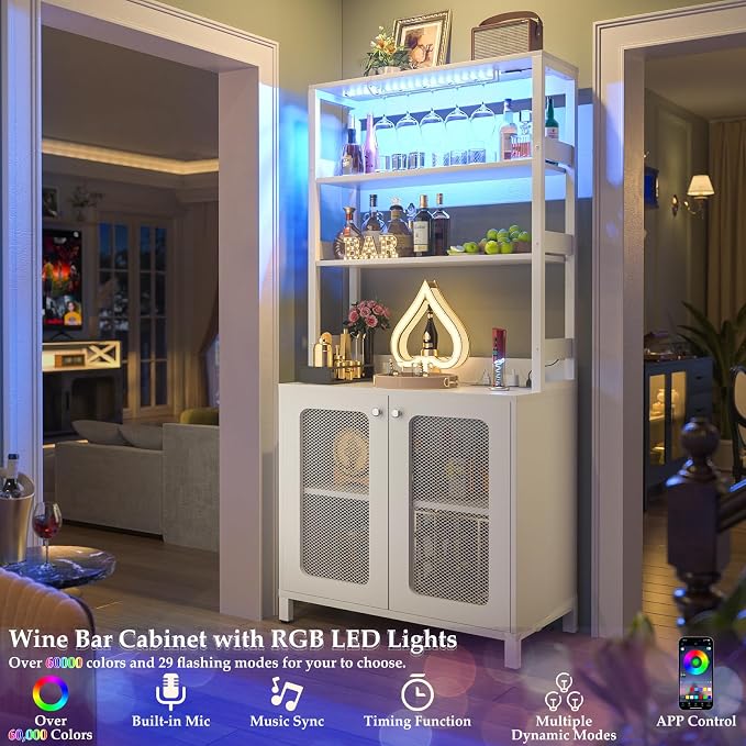 Aheaplus Bar Cabinet with Power Outlets, Coffee Bar Station - Image 3