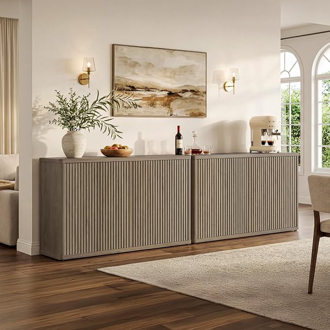 SICOTAS Buffet Cabinet with Storage Accent Sideboard with 8 Doors 132.6" Fluted - Image 2