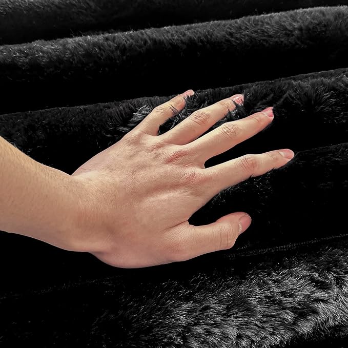 Black Rabbit Striped Plush Rug 2'x3', Fluffy Shaggy Area Rug - Image 5