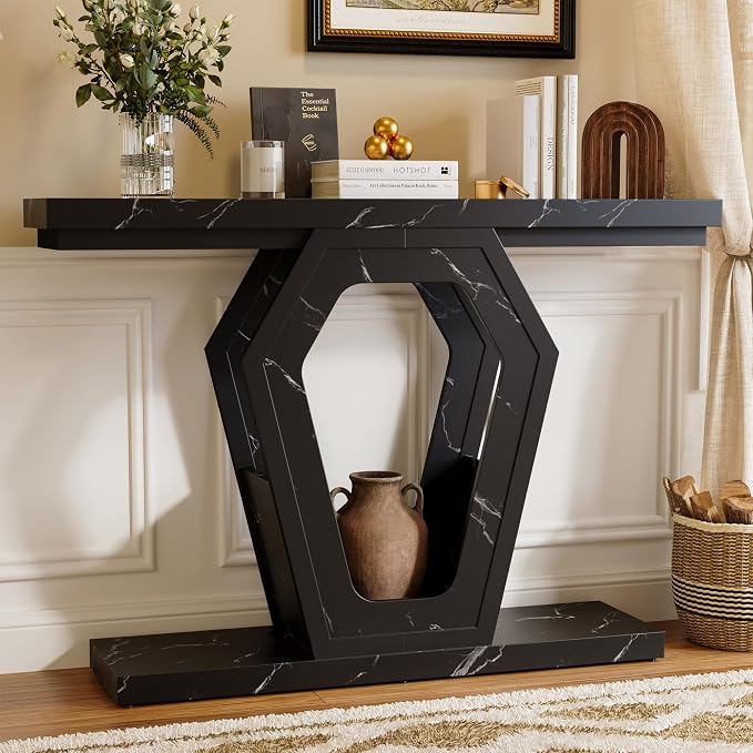 FUSUNBAO 47.3" Console Table, Openwork Bracket Sofa Table, Wood Narrow Entryway - Image 8