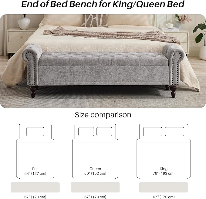 SOFTHION Storage Bench for Bedroom, Upholstered Chenille Storage Ottoman - Image 5
