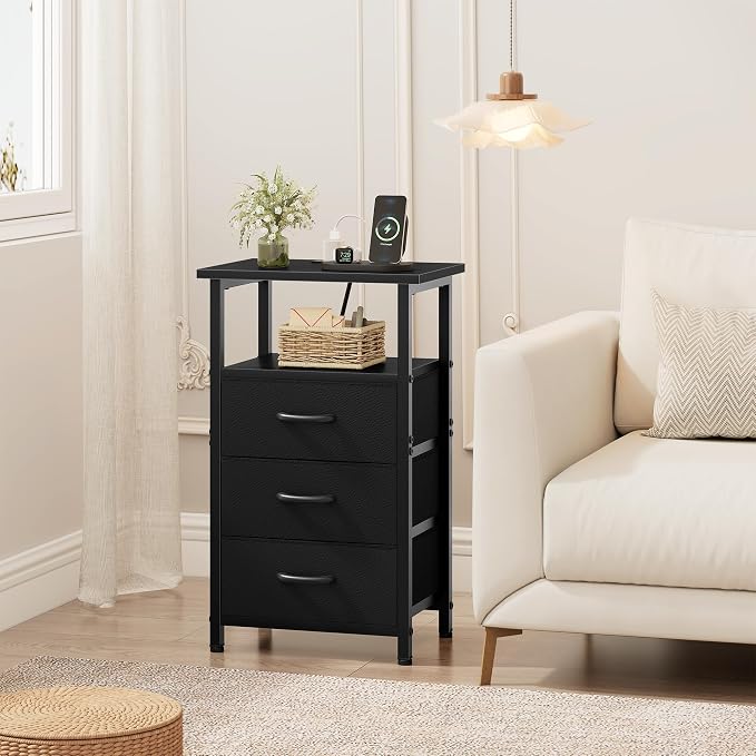 Vagusicc Nightstand with Charging Station, Bedside Table with USB Ports and - Image 2