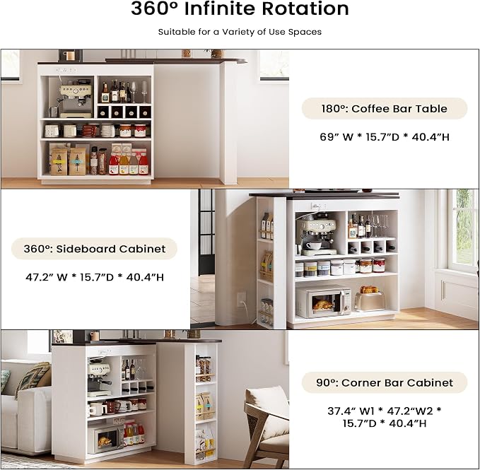 ModernMate Bar Cabinet with Storage 360° Rotating Home Bar Table with Power - Image 6