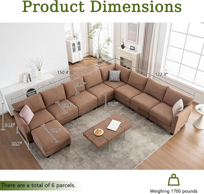 150.4" Large Sectional Couches for Living Room, 8 Seater L Shaped Modular - Image 2