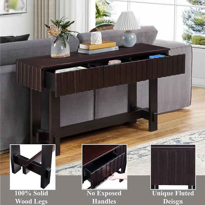 52" Wood Console Table for Entryway, Mid-Century Sofa Table - Image 3