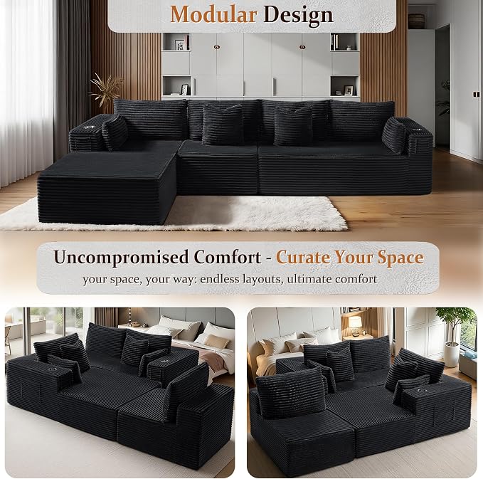 138" Oversized Cloud Sectional Couch, Comfort L Shaped Boneless Couch - Image 4