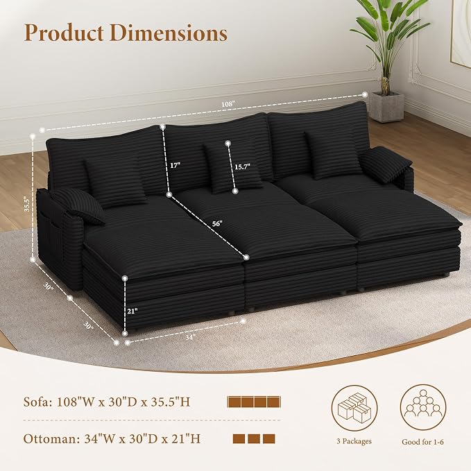 Vesgantti 108" Cloud Couch for Living Room, t6 Seats Deep Seat Sectional - Image 2