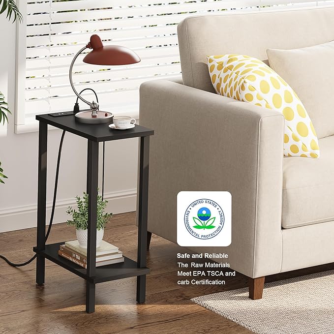 TUTOTAK Small End Table with Charging Station, Narrow Side Table with USB Ports - Image 4