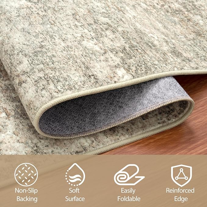 Runner Rugs for Hallways Kitchen 2.6x8 Non Slip Washable Beige Brown | Modern - Image 4