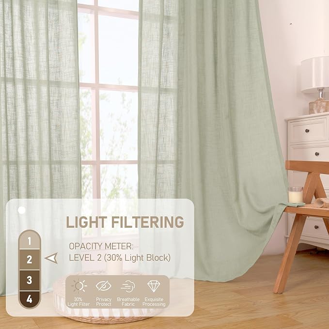 Linen Curtains for Living Room 84 Inch Length, Bronze Grommet Light Filtering - Image 5