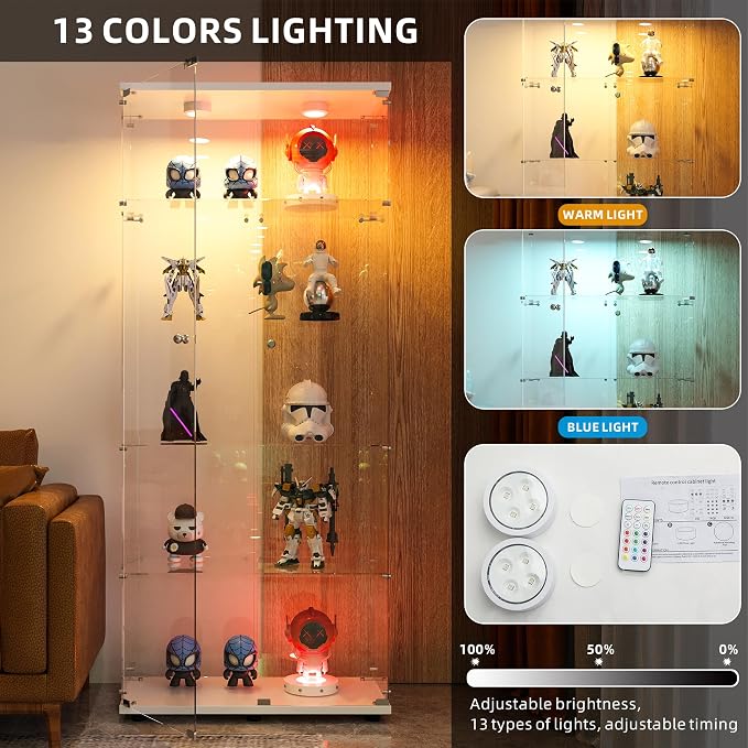 FANYUSHOW Display Cabinet with Glass Door and LED Light, 5-Tier Tempered Glass - Image 3