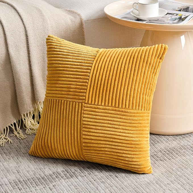 Fancy Homi 2 Packs Gold Yellow Samll Decorative Throw Pillow Covers 12x12 Inch - Image 2