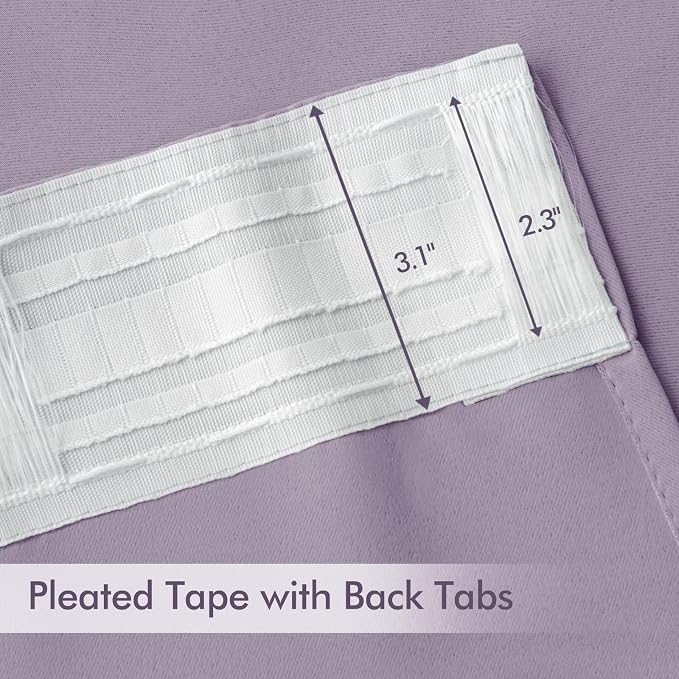 MIULEE Lilac Back Tab Blackout Curtains 52x102 Inch Long 2 Panels Set | Rod - Image 4