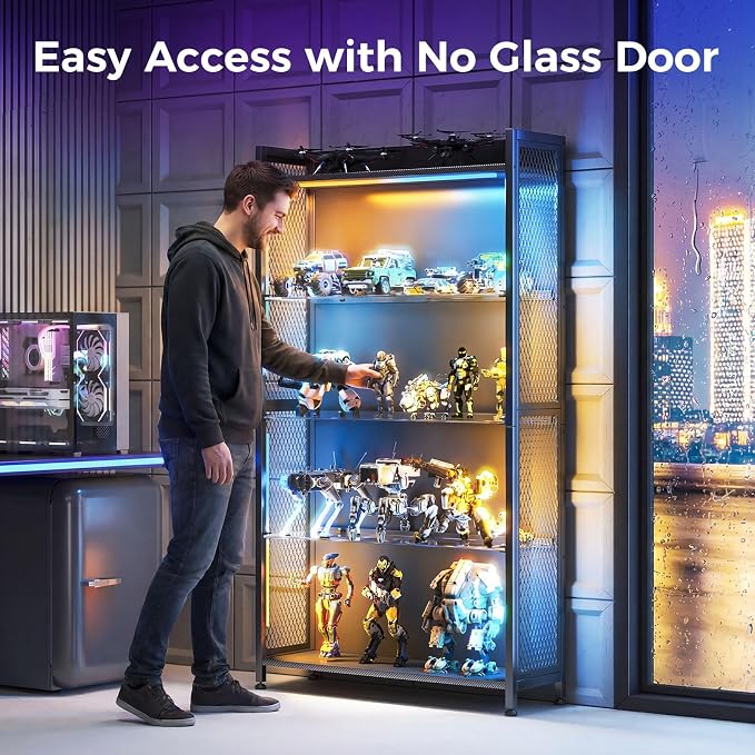 AODK Display Case with LED Lights, Display Cabinet with Glass Storage Shelves - Image 8