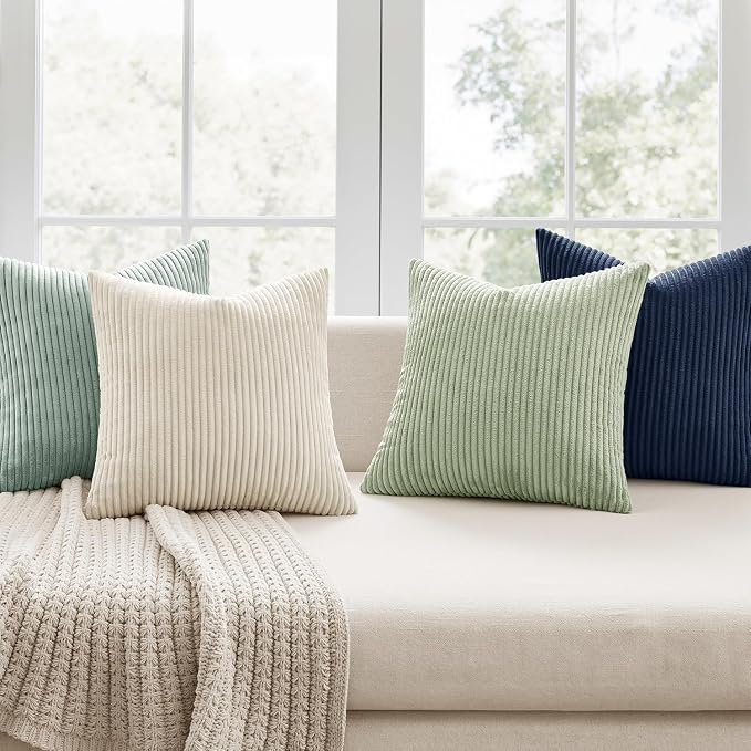 MIULEE Soft Corduroy Decorative Throw Pillow Covers Muted Teal 18x18 | Set of 4 - Image 3