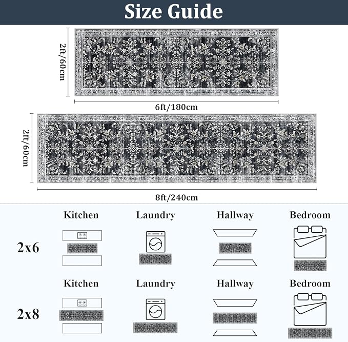 Yamaziot 2x8 Washable Hallway Runner Rug Non Slip Floral Carpet, Stain Resistant - Image 2