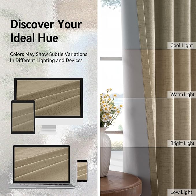 100% Blackout Linen Textured Curtains 63 Inch Long, Plaza Taupe | 100% Blackout - Image 7