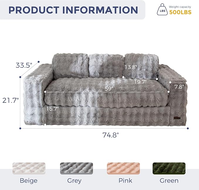 MAXYOYO 3 Seater Sofa for Living Room, Tufted Boneless Couch Bubbled Sofa Couch - Image 2