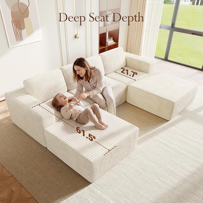 Vesgantti 119" Oversized U-Shaped Modular Sectional Sofa, Corduroy Cloud Couch - Image 5