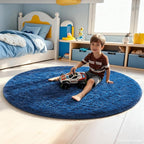 Ophanie Round Rug 5Ft Blue Circle Area Rug, Boys Room Decor, Fluffy Fuzzy - Image 3