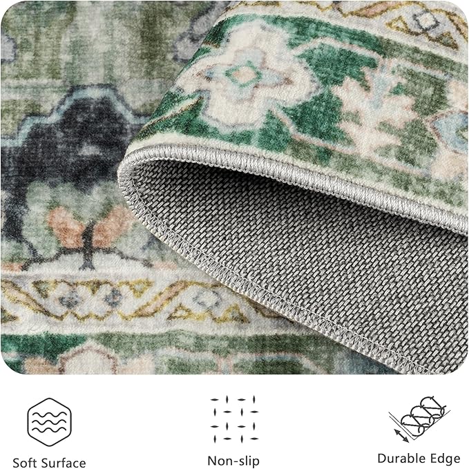 9x12 Area Rug, Vintage Retro Soft Washable Rug, Non-Slip Low Pile Rugs - Image 6