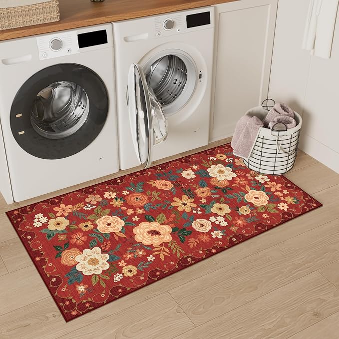 DUKINO 2x4 Entryway Rug, Floral Washable Kitchen Rugs Non Slip, Soft Indoor - Image 7