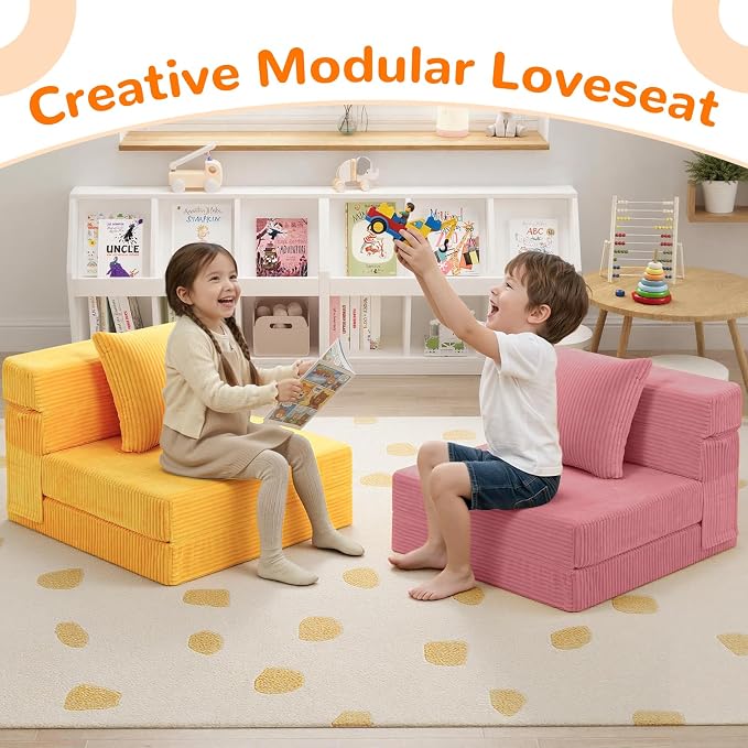 MeMoreCool Kids Folding Sofa – Corduroy Floor Futon Chair, Tri-Fold Mattress - Image 6