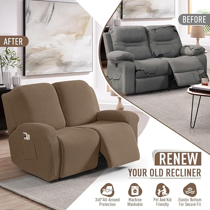 TAOCOCO Recliner Loveseat Slipcover, 6 Pieces Dual Recliner Sofa Covers - Image 4