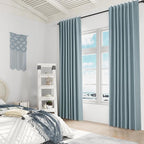 Blue 100% Blackout Linen Curtains 102 Inch Length 2 Panels Set - Image 8