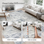 3x14 Washable Runner Rug：Modern Abstract Soft Carpet Blue Grey | - Image 4