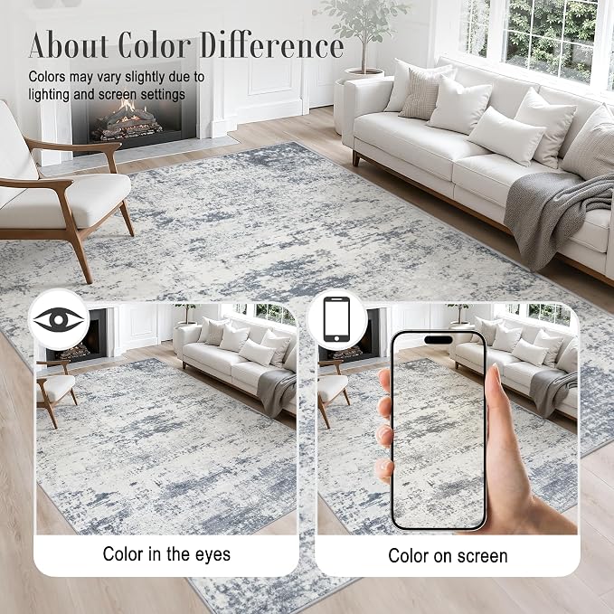 Round Area Rug Living Room: 4 ft Modern Washable Indoor Carpet | - Image 4