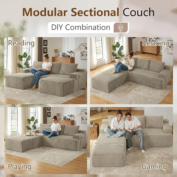 96" Cloud Sectional Couch U-Shaped Chaise - Image 4