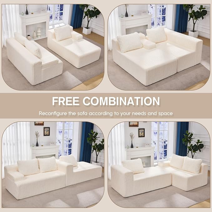 Hobestluk Modular Sectional Sofa Couches L-Shape Couch 3 Seat Modular Sofa - Image 7