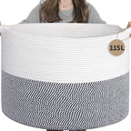 INDRESSME 115L Extra Large Cotton Rope Basket, Blanket Basket by INDRESSME