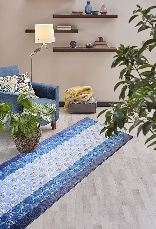 7 Ft Blue Hallway Runner Rug, Custom Size, Non Slip Washable, Pet Friendly | - Image 4